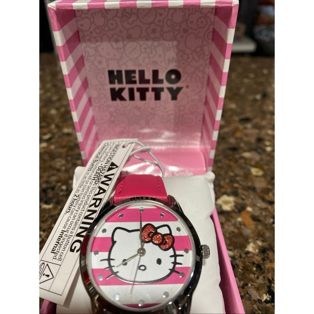 Hello Kitty Watch Silver Face, Pink Strap, Red Bow New In Box/ NWT - Picture 3 of 7